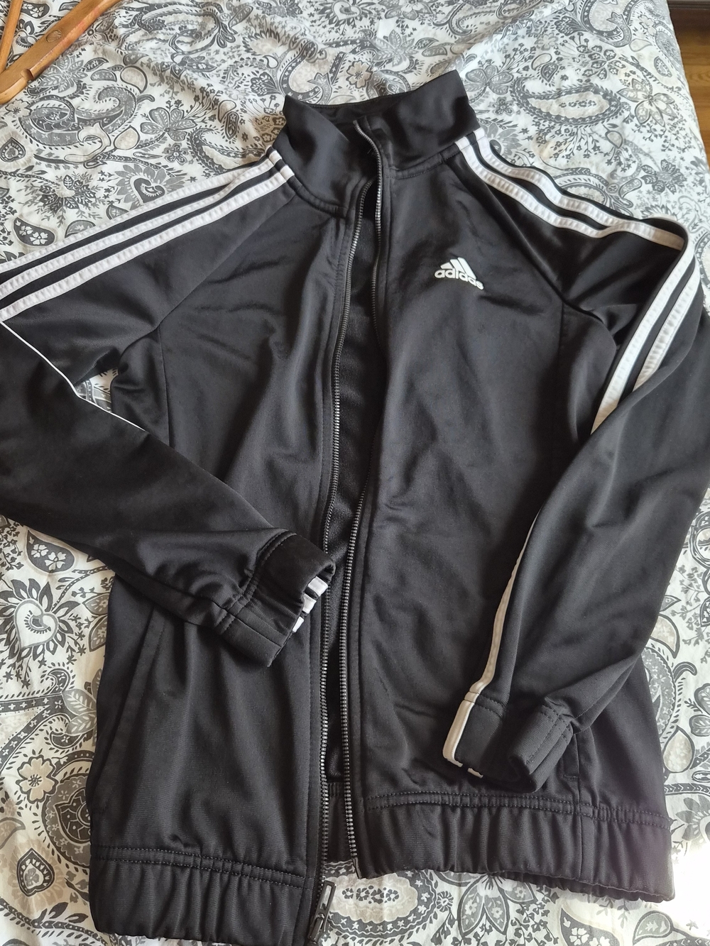 adidas Black Track Jacket with White Stripe Accents